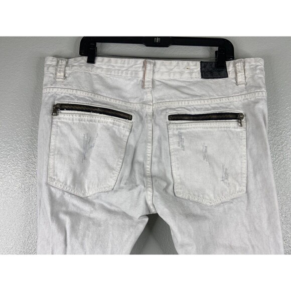 Square Zero Men 38/32 White Jeans Distressed Zipper Urban Wear - Picture 6 of 13